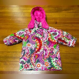 Hanna Andersson Multicolor Kids Puffer Jacket with Pink Hood